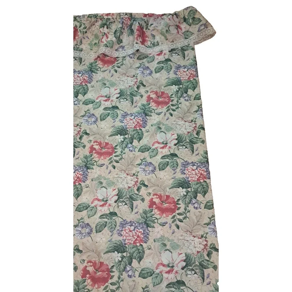 Vintage Floral Shower Curtain W Valance Lace Trim Pink Purple Country Cottage